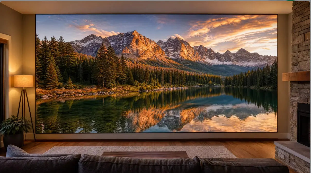 Lifestyle MicroLED wall in a bright residential great room