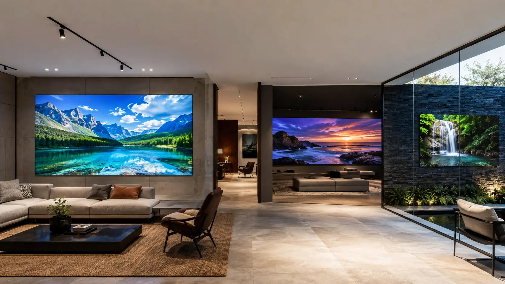 Concept visualization of Lifestyle, CinemaScape and outdoor display environments in one residential design gallery